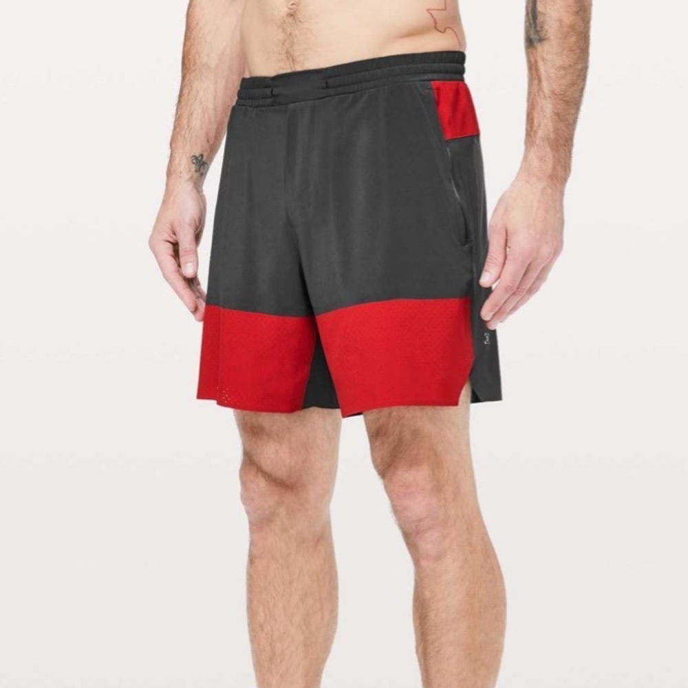 Men's Two-Tone Gray and Red Athletic Shorts